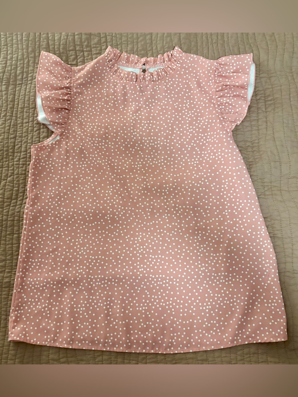 Pink Polka Dot Flutter Sleeve Blouse